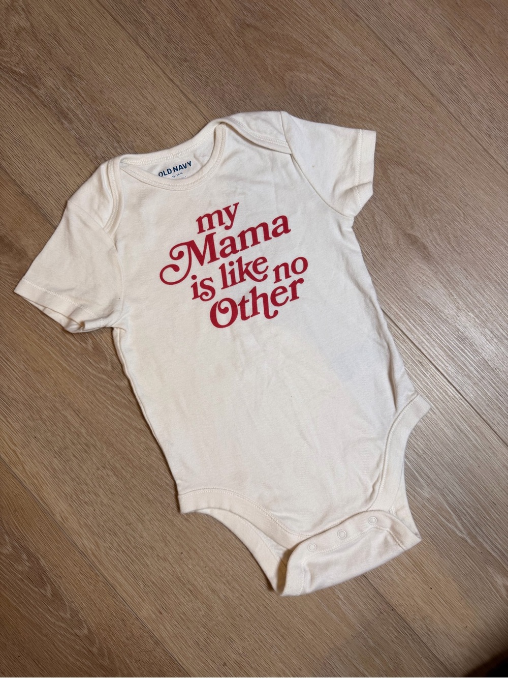 Old Navy Cream Baby One-Piece Bodysuit with Red Script Graphic